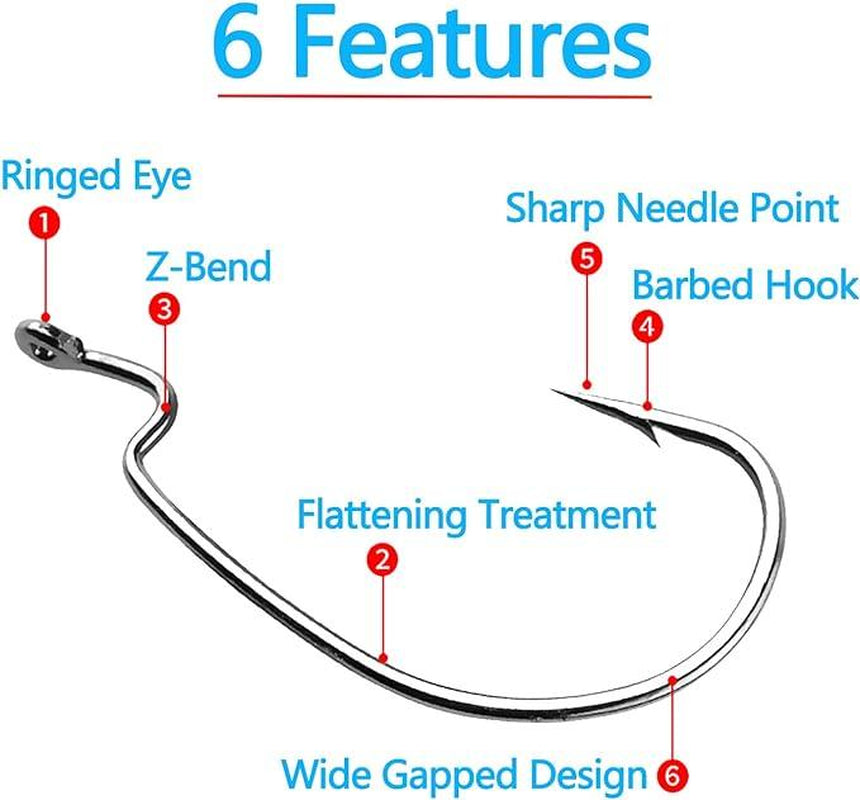 Worm Hooks for Bass Fishing Hooks, 110Pcs Bass Hooks Fishing