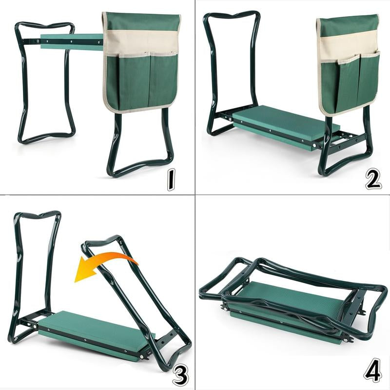 Upgraded Bench Kneeler and Seat with Thicken & Widen Soft Kneeling Pad, Garden Heavy Duty Foldable Gardener Stool with 1 Tool Pouches