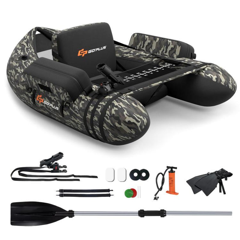 COSTWAY Inflatable Float Tube, Fishing Belly Boat with Fish Ruler, Pump, Storage Bag, Adjustable Straps, Fishing Float Tube for Angling, 350LBS Load Capacity