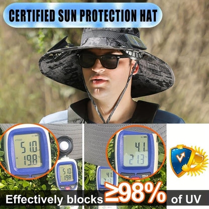 Solar Powered Outdoor Fishing Hat with Double Fans-Breathable Textile Material,Usb Charging,Sunscreen,Woven Fabric-Ldeal for Summer Hiking and Camping