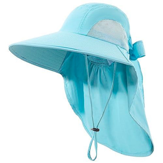 Womens Sun Hat Uv Protection Foldable Waterproof Wide Brim Bucket Hats with Neck Flap for Summer Beach Fishing Hiking