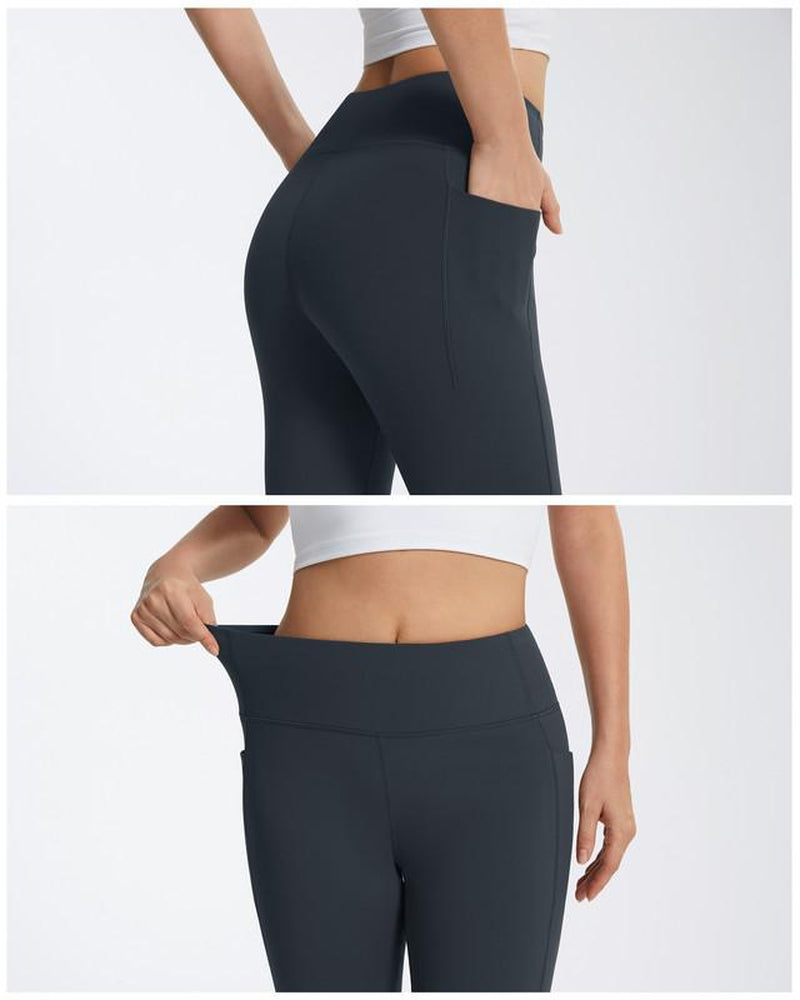 AFITNE Women'S Fleece Lined Yoga Pants Mini Flare Leggings with Pockets Thermal Warm Pants for Cold Weather