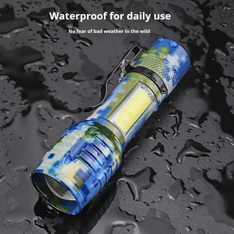 Small Metal Pocket Torch Light Rechargeable Military Portable Mini Flashlight with Battery USB Cable with Side Light Zoomable Mini LED Torch for Camping Fishing Cycling Emergency Light for Home Daily Use Powerful Handheld Super Bright,Hike Emergency