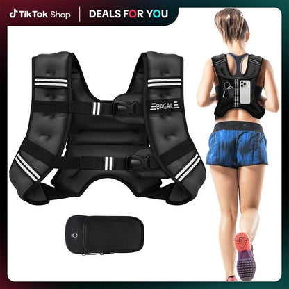 BAGAIL Weighted Vest, 5Lbs/8Lbs/10Lbs/12Lbs/15Lbs/20Lbs/25Lbs/30Lbs Weight Vest with Detachable Phone Pouch, Rucking Vest for Women, Men, Walking, Weight Loss, Training, Running Glute Workout Equipment Sweat Fitness Belt