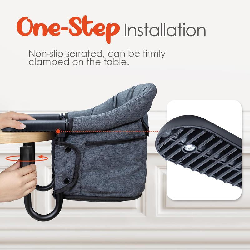 Portable Hook-On High Chair for Babies 6-36M Foldable Travel Booster Seat W/ Carry Bag | Grey/Khaki/Rose Red