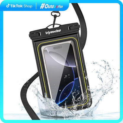 Viyawise Outdoorfun Waterproof Phone Pouch - IPX8 Certified & Floatable Design | 5 Holographic Colors | Fits Most Smartphones | Beach Cruise Swim Essentials with Adjustable Lanyard