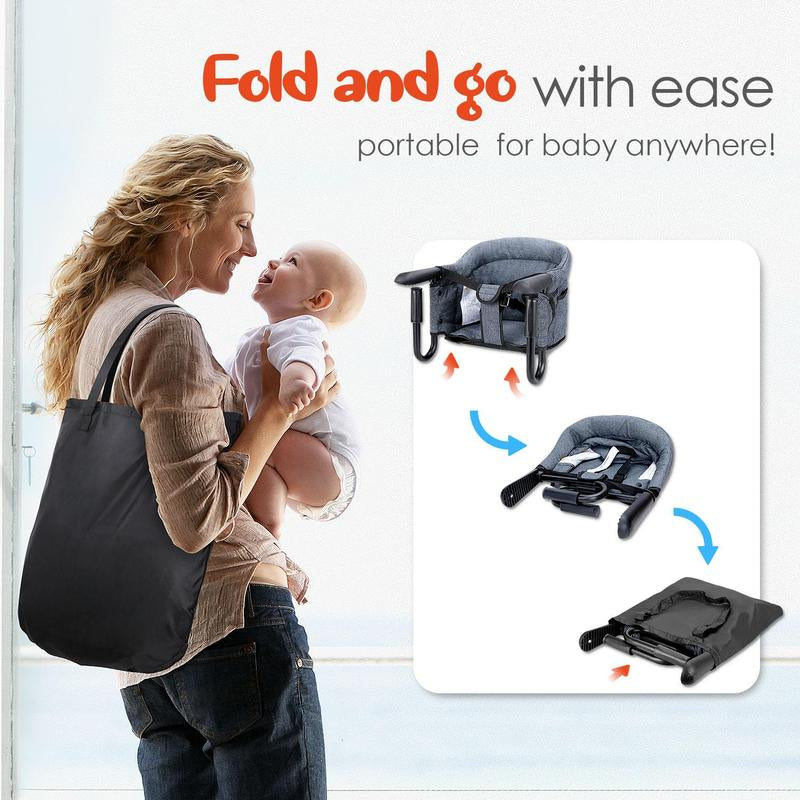 Portable Hook-On High Chair for Babies 6-36M Foldable Travel Booster Seat W/ Carry Bag | Grey/Khaki/Rose Red