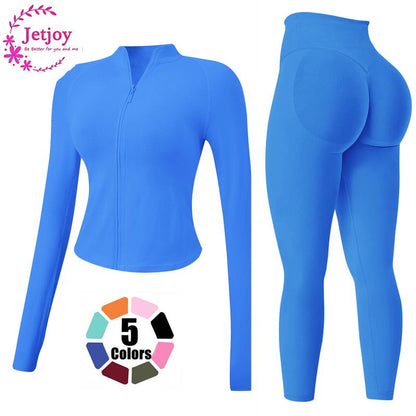 Jetjoy 2 Piece Workout Sets for Women, Long or Short Sleeve T Shirt Tank Top + Workout Shorts Butt Lifting Gym Seamless Booty Biker Shorts, Going Out Gym Sets Fitness Clothes Skinny Sportswear Compression Activewear Gymwear Fitness Clothes