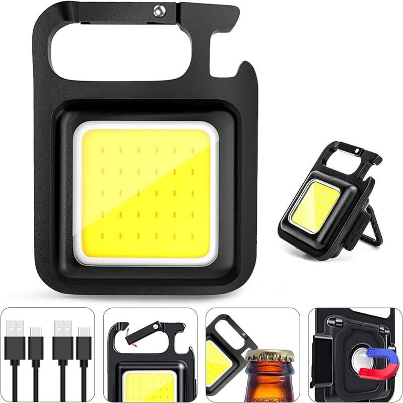 LED Flashlight Cob Keychain Work Light, Triple Light Flashlight with 3 Modes, EDC Purse Light, Rechargeable Flashlights for Home, Camping, Walking